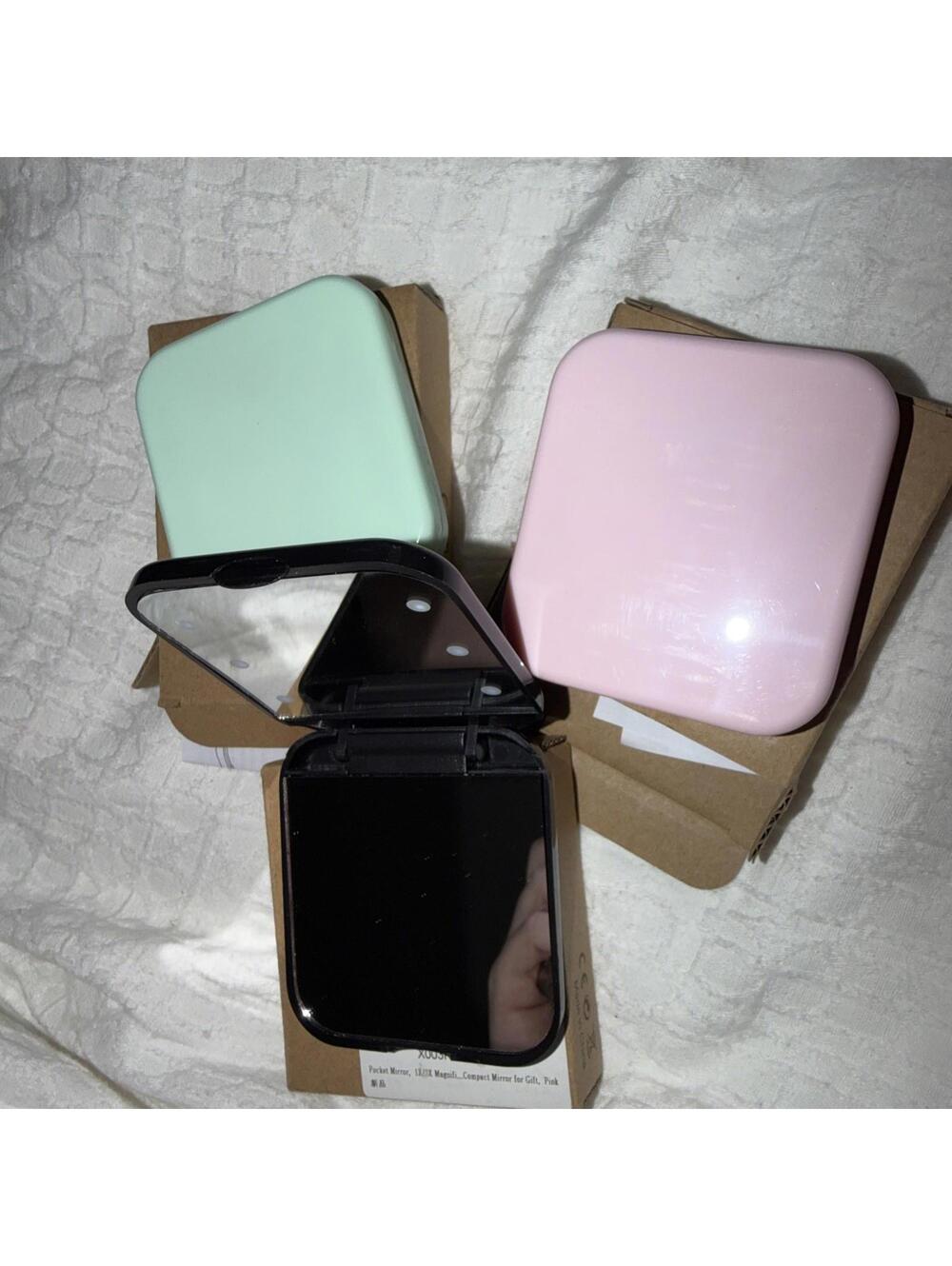 Compact Travel Mirror - 3X Magnify  & LED Lights - Folds pink, green. Or black